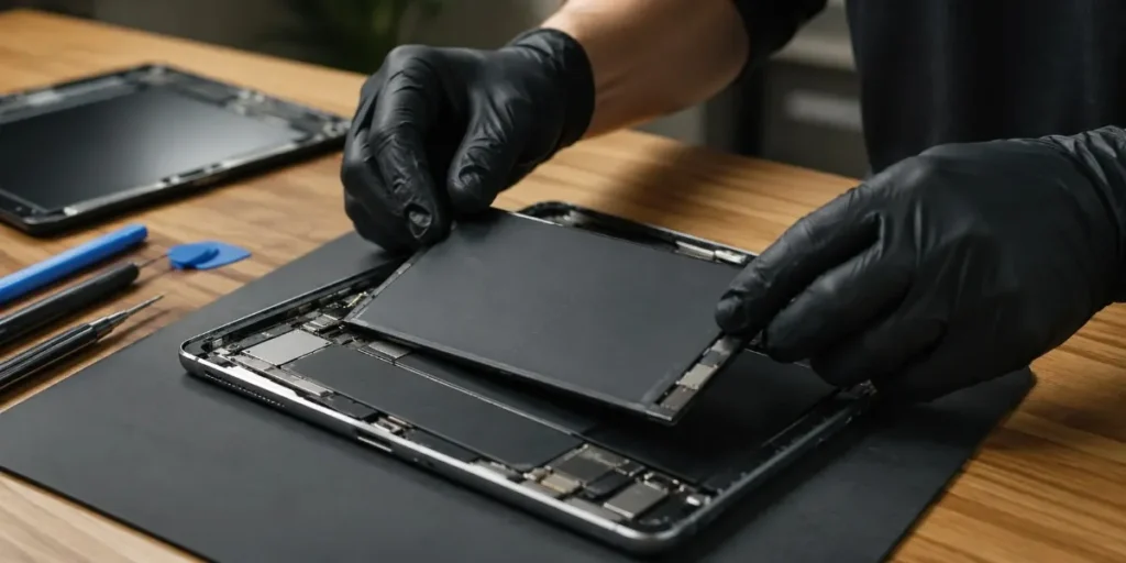 replacing the battery inside a tablet at iCrack Merthyr Tydfil.
