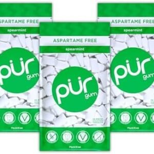 PUR Gum | Sugar Free Chewing Gum | Made with Xylitol | Vegan, Aspartame Free, Gluten Free & Keto Friendly | Natural Spearmint Flavoured Gum, 55 Pieces (Pack of 3)